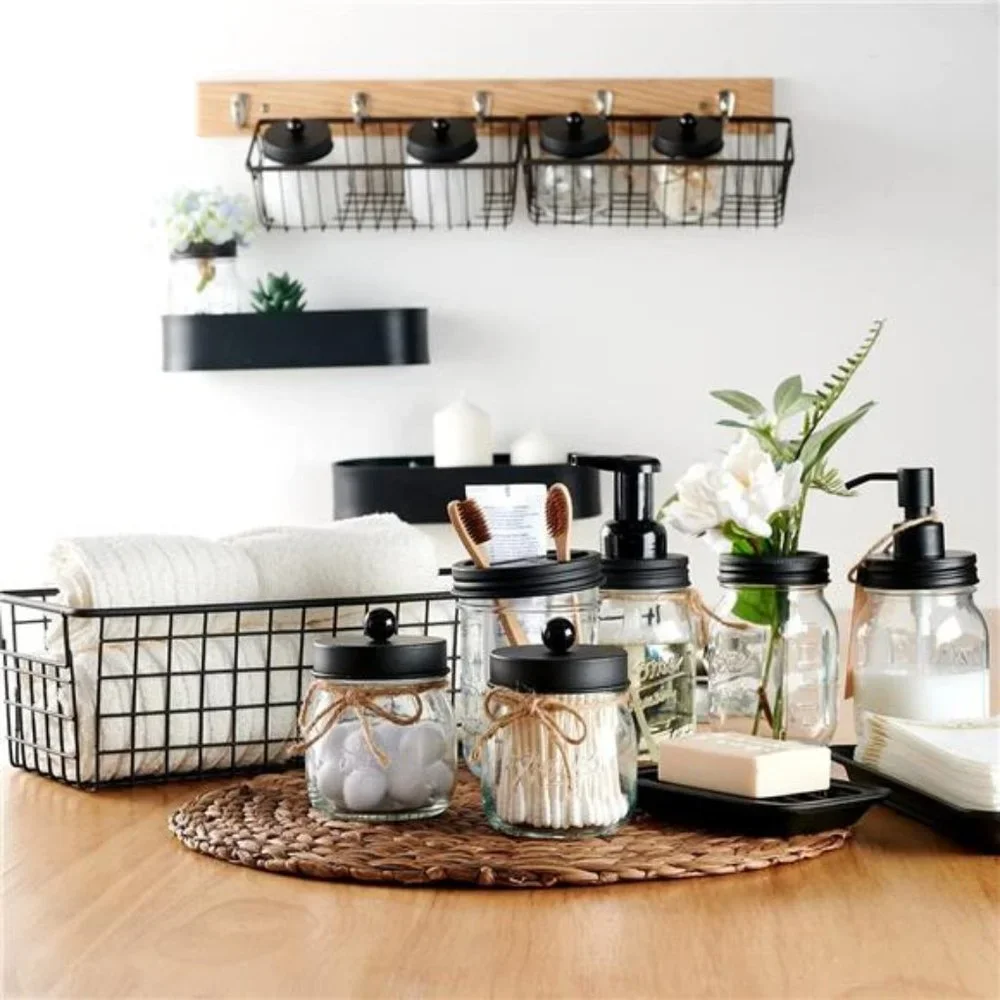 Premium Mason Jar Bathroom Accessories Set (6PCS) - Bathroom Storage